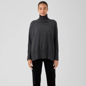 EILEEN FISHER Merino Wool Turtleneck Tunic Sweater, Charcoal, XS, NWT